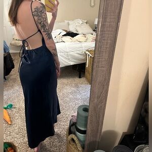 Hello Molly Navy Blue Silk Backless Dress